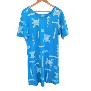 Vintage Rock Fish T Shirt Dress Women Knee Aqua Summer Beach Lagenlook Large USA